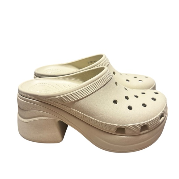 New Crocs Siren Clog Platform Block High Heels Bone/Biege Slip On Womens Size 12 - Picture 3 of 7